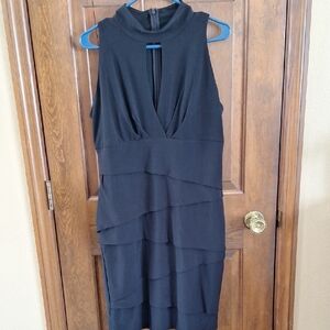 White House Black Market Black Sleeveless Tiered Midi Dress